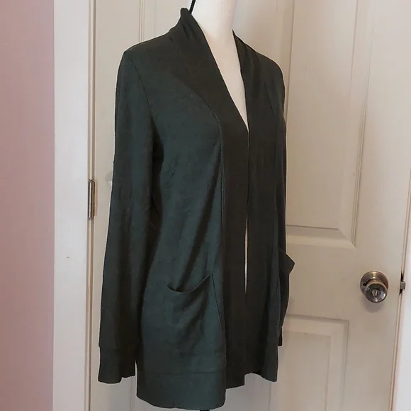 Papermoon Dark Olive Green Open Front Cardigan Wrap Sweater Size M - Picture 3 of 9